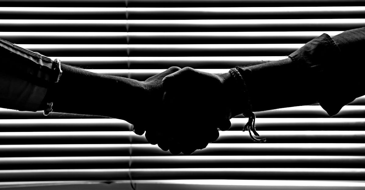 Silhouette of two people shaking hands symbolizing partnership and trust.